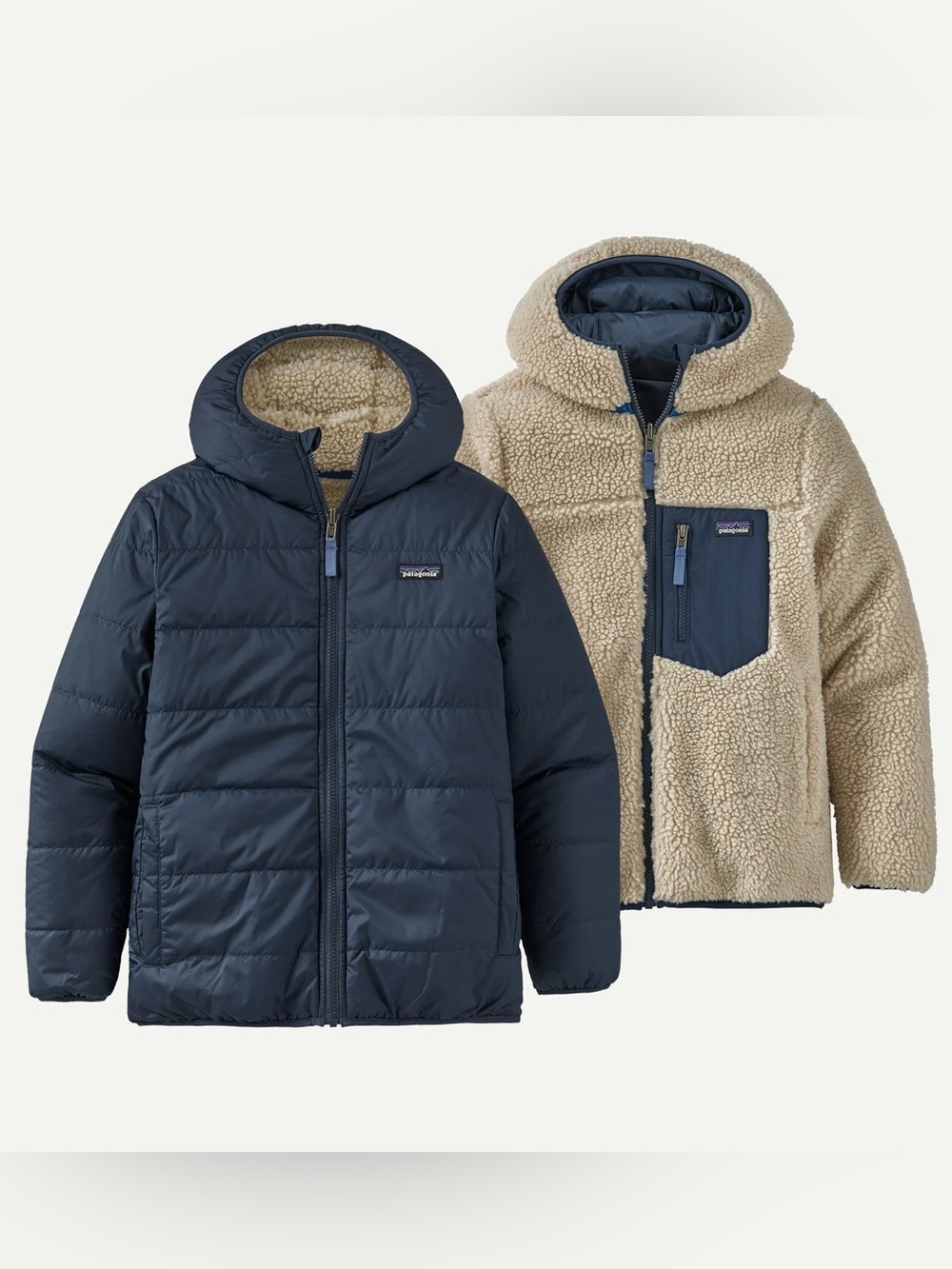 Patagonia Kids Navy Blue Reversible Ready Freddy Hoody Zip Up Coat Jacket. XS.